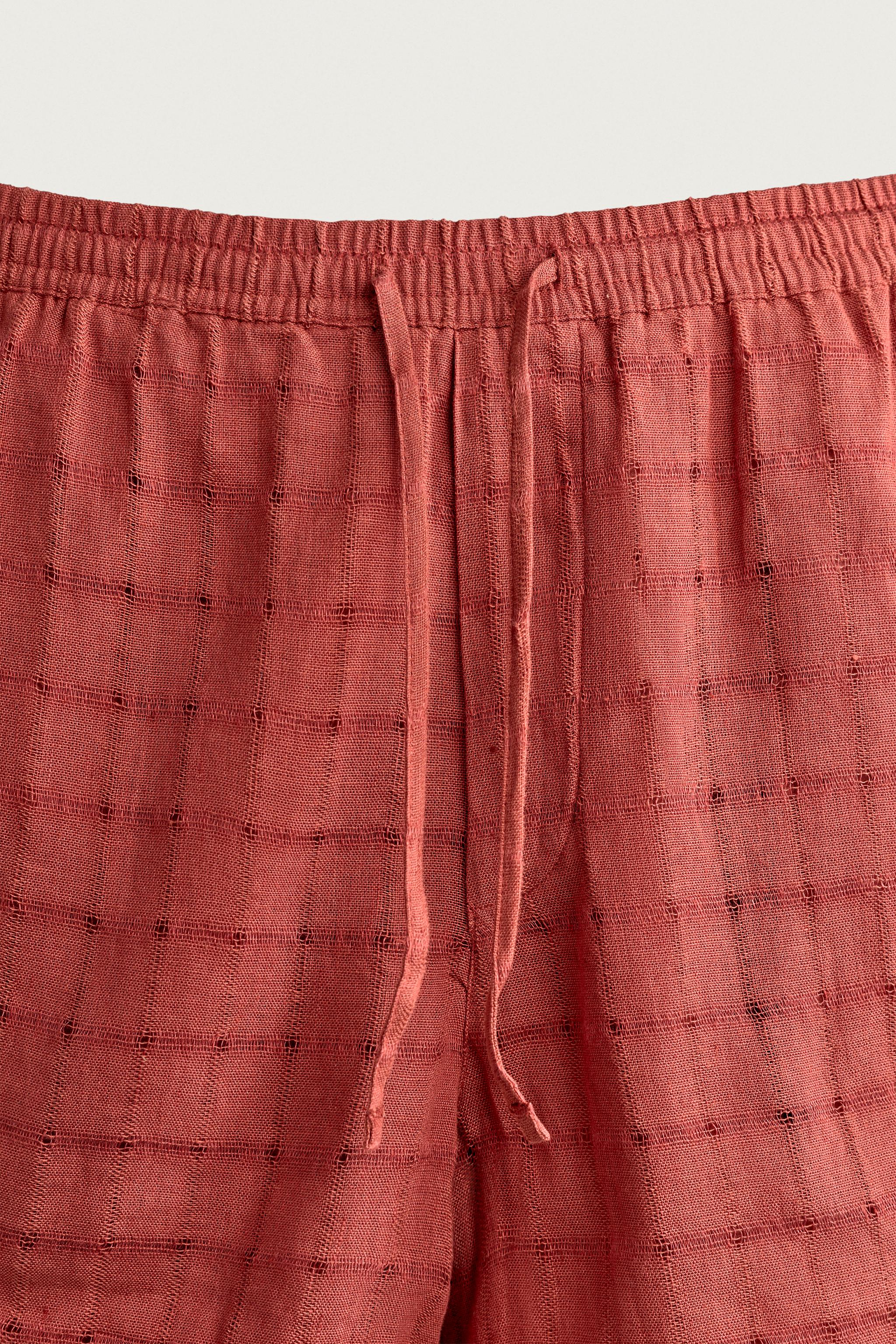 LINEN COTTON BLEND CHECKERED JACQUARD SHORTS